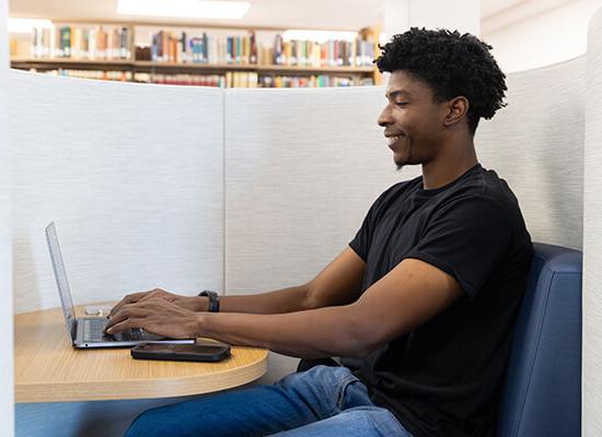 澳门新普京注册 online student working at a laptop